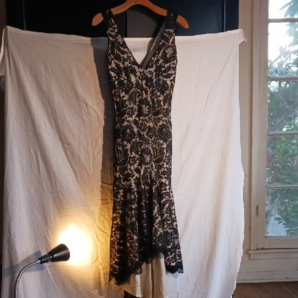 Anna Huling Flamenco-Influenced "Flounce" Dress With Black Lace/Cream Satin Slip